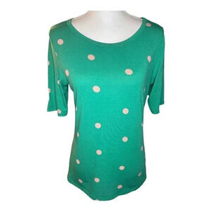 LuLaRoe Women’s Medium Fitted Green & White Polka Dot‎ Gigi Tee